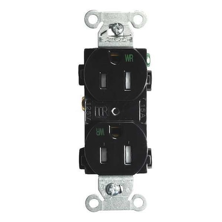 Hubbell Wiring Device-Kellems Straight Blade Receptacle, 5-15R, 15 A, 125V AC, 2 Pole, 3 Wire, Flush Mount, Grounded BR15BLKWRTR