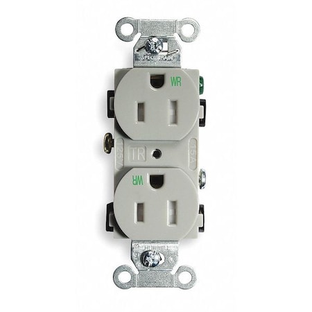 Hubbell Wiring Device-Kellems Straight Blade Receptacle, 5-15R, 15 A, 125V AC, 2 Pole, 3 Wire, Flush Mount, Grounded BR15GRYWRTR