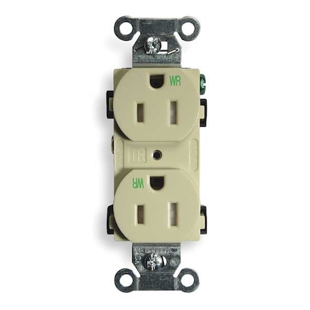 Hubbell Wiring Device-Kellems Straight Blade Receptacle, 5-15R, 15 A, 125V AC, 2 Pole, 3 Wire, Flush Mount, Grounded BR15IWRTR
