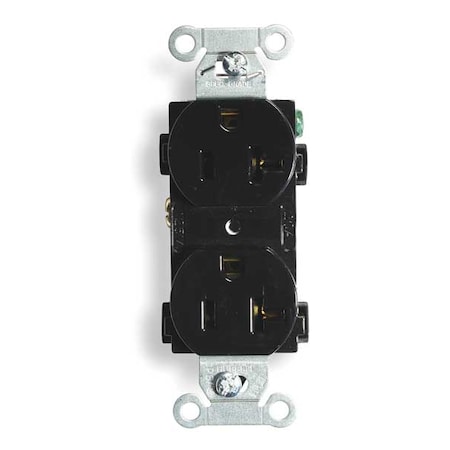 Hubbell Wiring Device-Kellems Straight Blade Receptacle, 5-20R, 20 A, 125V AC, 2 Pole, 3 Wire, Flush Mount, Grounded BR20BLKWR