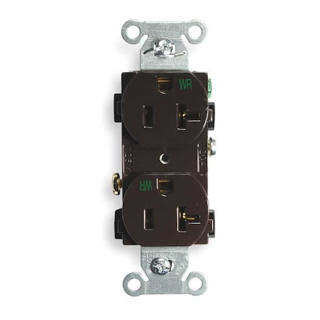 Hubbell Wiring Device-Kellems Duplex Straight Blade Receptacle, 5-20R, 20 A, 125V AC, 2 Pole, 3 Wire, Flush Mount, Grounded BR20WR