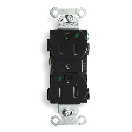 Hubbell Wiring Device-Kellems Straight Blade Receptacle, 5-15R, 15 A, 125V AC, 2 Pole, 3 Wire, Flush Mount, Grounded BR15BLKWR