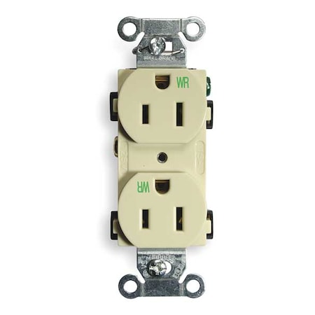 Hubbell Wiring Device-Kellems Straight Blade Receptacle, 5-15R, 15 A, 125V AC, 2 Pole, 3 Wire, Flush Mount, Grounded BR15IWR