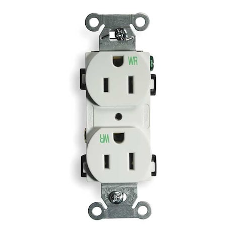Hubbell Wiring Device-Kellems Straight Blade Receptacle, 5-15R, 15 A, 125V AC, 2 Pole, 3 Wire, Flush Mount, Grounded BR15WHIWR