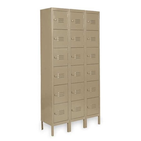 Zoro Select Box Locker, 36 in W, 18 in D, 78 in H, (3) Wide, (6) Tier, Tan 2HFK8