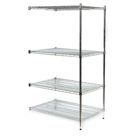 ZORO SELECT Wire Shelving, 18"D x 72"W x 63"H, 4 Shelves, Silver 2KNX3