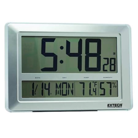Extech Clock Digital Hygrometer, 23 to 122 F CTH10A