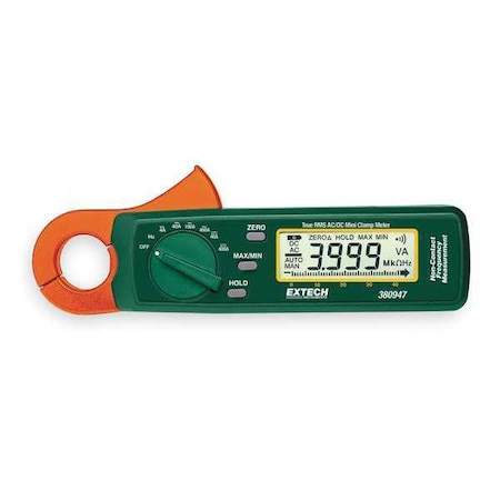Extech Digital Clamp Meter, LCD, 400 A, 0.9 in (23 mm) Jaw Capacity, CAT III 300V Safety Rating 380947
