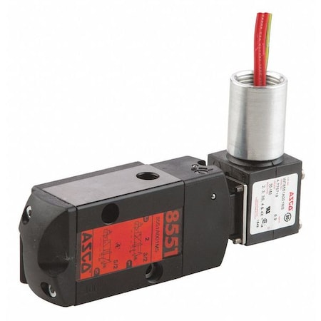 Asco Solenoid Valve, 3-Way, 2-Position, Configurable, 1/4 in Pipe Size, 24V DC, Remote Pilot, NBR, PUR WT8551A001MS