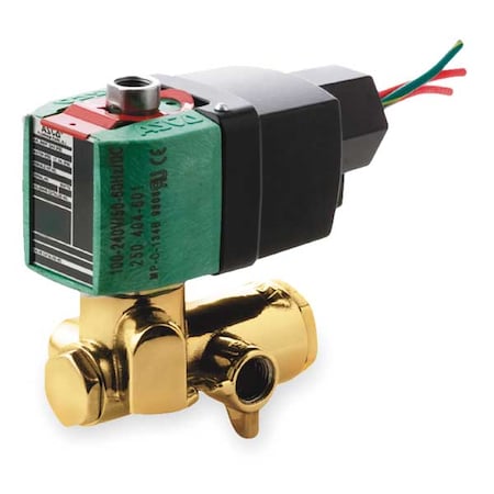 Asco Solenoid Valve, 4-Way, 2-Position, Universal, 1/4 in Pipe Size, 100V to 240V AC/DC, Compact, Brass 8345P001