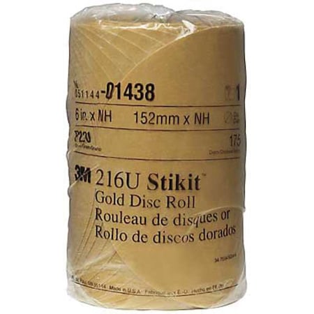 3M PSA Disc Roll, No Hole, 6 In, P220G, PK1050 7000119707