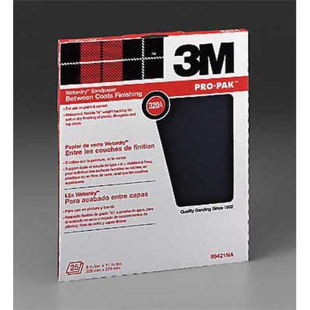 3M Sanding Sheet, 11x9 In, 320 G, SC, PK250 7000126425