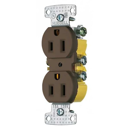Hubbell Wiring Device-Kellems Straight Blade Receptacle, 5-15R, 15 A, 125V AC, 2 Pole, 3 Wire, Flush Mount, Grounded RR15
