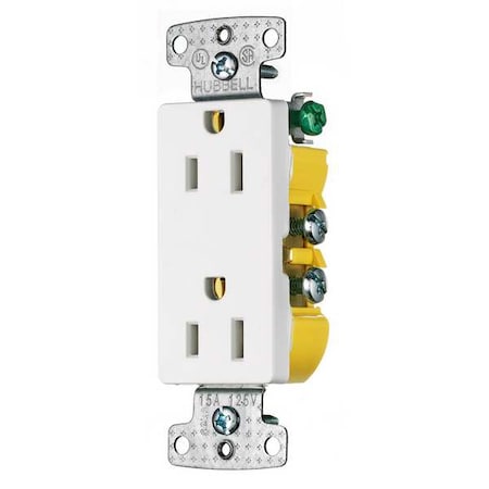 Hubbell Wiring Device-Kellems Straight Blade Receptacle, 5-15R, 15 A, 125V AC, 2 Pole, 3 Wire, Flush Mount, Grounded RRD15W