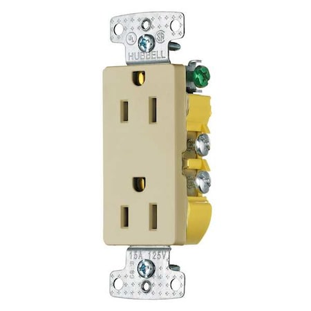 Hubbell Wiring Device-Kellems Straight Blade Receptacle, 5-15R, 15 A, 125V AC, 2 Pole, 3 Wire, Flush Mount, Grounded RRD15I