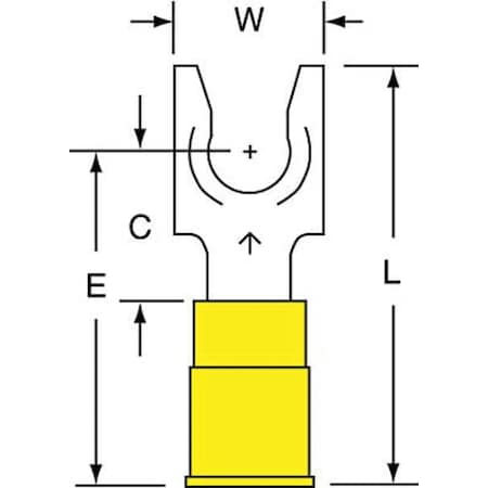 3M Fork Terminal, 1/4 in Stud Size, 10 AWG, 600 V, Nylon Insulated, Yellow, Crimp Termination Only MNG10-14FLK
