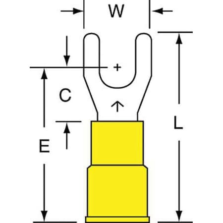 3M Fork Terminal, #10 Stud Size, 10 AWG, 600 V, Vinyl Insulated, Yellow, Crimp Termination Only MV10-10FK