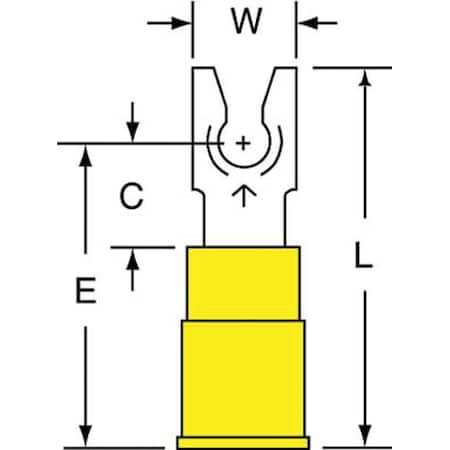 3M Fork Terminal, #6 Stud Size, 10 AWG, 600 V, Vinyl Insulated, Yellow, Crimp Termination Only, 500 PK MV10-6FLK