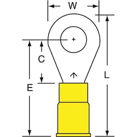 3M Ring Terminal, 1/4 in Stud Size, 10 AWG, 600 V, Vinyl Insulated, Yellow, Crimp Termination Only MVU10-14R/SK