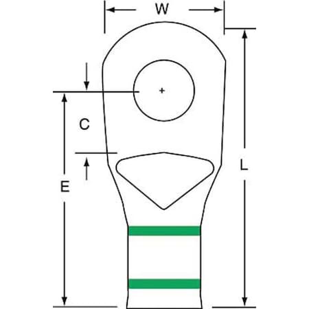 3M One-Hole Compression Lug, 1 AWG Max, 3/8 in Stud, Short Barrel, Copper, Green, 100 PK MC1-38RX