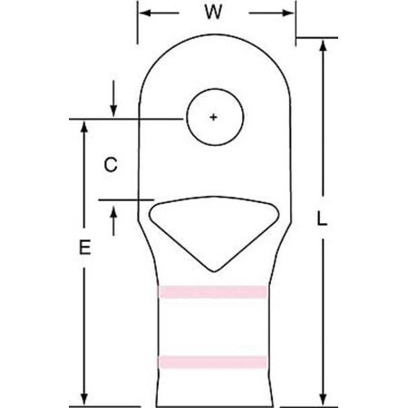3M Compression Lug Ring Tongue, 1/0 AWG Max, 1/4 in Stud, Short Barrel, Copper, Pink, 100 PK MC1/0-14RX