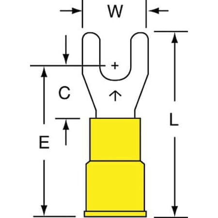 3M Fork Terminal, #8 Stud Size, 10 AWG, 600 V, Vinyl Insulated, Yellow, Crimp Termination Only, 500 PK MV10-8FK