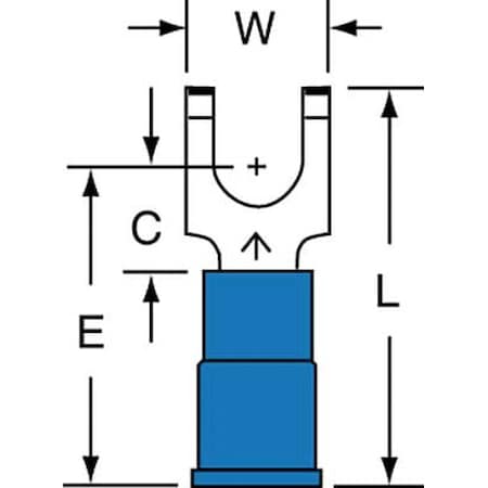 3M Fork Terminal, #10 Stud Size, 14 AWG, 600 V, Vinyl Insulated, Blue, Crimp Termination Only, 1000 PK MVU14-10FFBK
