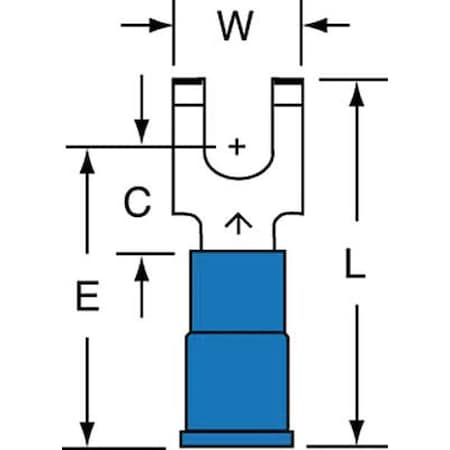 3M Fork Terminal, #8 Stud Size, 14 AWG, 600 V, Vinyl Insulated, Blue, Crimp Termination Only, 1000 PK MVU14-8FFBK