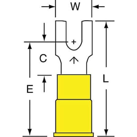 3M Fork Terminal, #6 Stud Size, 10 AWG, 600 V, Vinyl Insulated, Yellow, Crimp Termination Only, 500 PK MVU10-6FBK