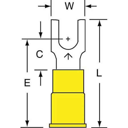 3M Fork Terminal, #10 Stud Size, 10 AWG, 600 V, Vinyl Insulated, Yellow, Crimp Termination Only MVU10-10FBK