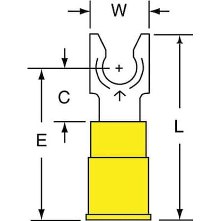 3M Fork Terminal, #10 Stud Size, 10 AWG, 600 V, Vinyl Insulated, Yellow, Crimp Termination Only MV10-10FLK