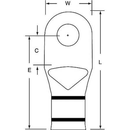 3M Compression Lug Ring Tongue, 2/0 AWG Max, 3/8 in Stud, Short Barrel, Copper, Black, 100 PK MC2/0-38RX