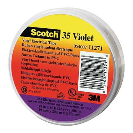 3M ElectricalTape, Prp, 6-5/8ydL, 1/2inW, PK100 35-VIOLET-1/2