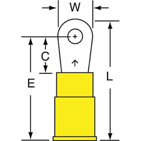 3M Ring Terminal, #4 Stud Size, 10 AWG, 600 V, Vinyl Insulated, Yellow, Crimp Termination Only, 500 PK MVU10-4R/SK