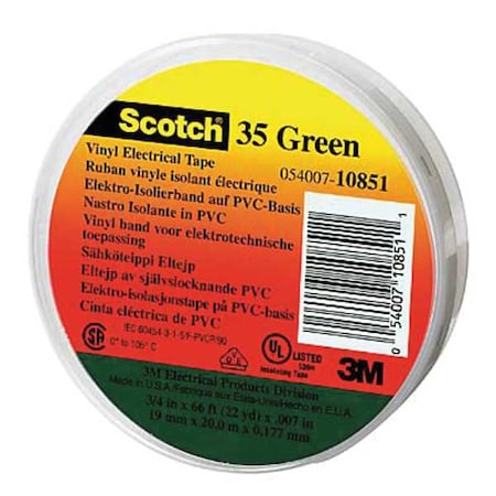 3M ElectricalTape, Grn, 6-5/8ydL, 1/2inW, PK100 10265