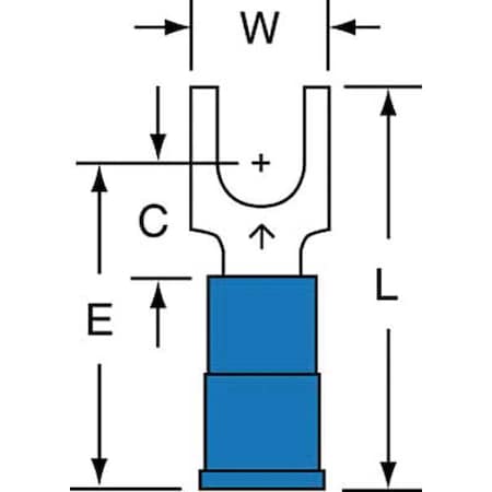 3M Fork Terminal, #10 Stud Size, 14 AWG, 600 V, Vinyl Insulated, Blue, Crimp Termination Only, 1000 PK MV14-10FBK