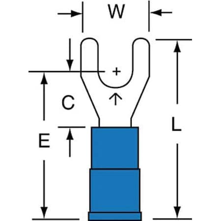 3M Fork Terminal, #8 Stud Size, 14 AWG, 600 V, Vinyl Insulated, Blue, Crimp Termination Only, 1000 PK MVU14-8FK