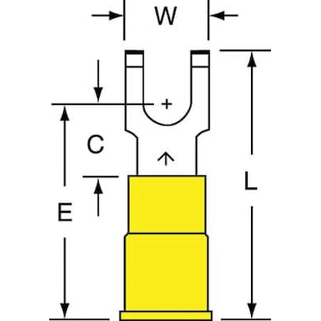 3M Fork Terminal, #10 Stud Size, 10 AWG, 600 V, Vinyl Insulated, Yellow, Crimp Termination Only MVU10-10FFBK