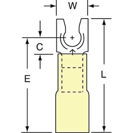3M Fork Terminal, #8 Stud Size, 10 AWG, 600 V, Heat Shrink Insulated, Yellow, Crimp Termination Only MH10-8FLK