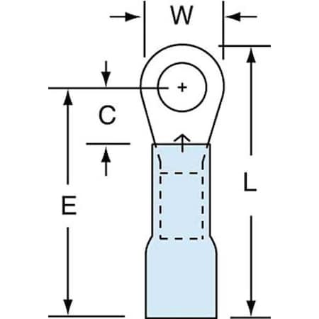 3M Ring Terminal, #10 Stud Size, 14 AWG, 600 V, Heat Shrink Insulated, Blue, Crimp Termination Only MH14-10R/LK