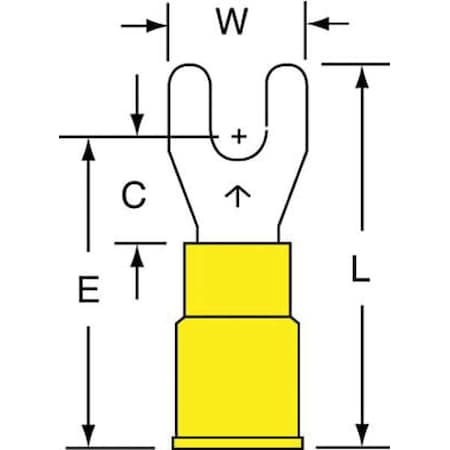 3M Fork Terminal, #6 Stud Size, 10 AWG, 600 V, Vinyl Insulated, Yellow, Crimp Termination Only, 500 PK MVU10-6FK