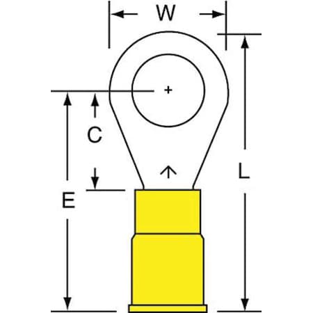 3M Ring Terminal, 5/16 in Stud Size, 10 AWG, 600 V, Vinyl Insulated, Yellow, Crimp Termination Only MVU10-516R/SK