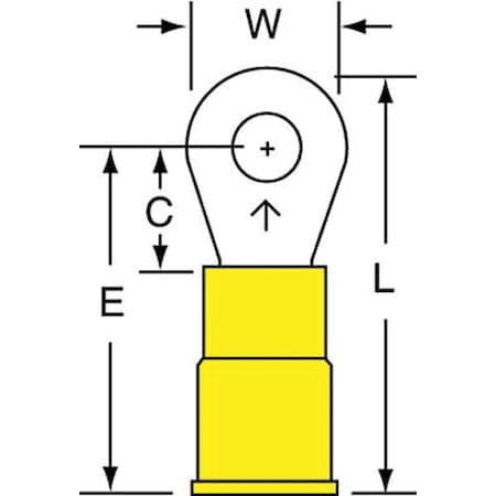3M Ring Terminal, #8 Stud Size, 10 AWG, 600 V, Vinyl Insulated, Yellow, Crimp Termination Only, 500 PK MVU10-8RK