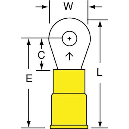 3M Ring Terminal, #6 Stud Size, 10 AWG, 600 V, Vinyl Insulated, Yellow, Crimp Termination Only, 500 PK MVU10-6RK