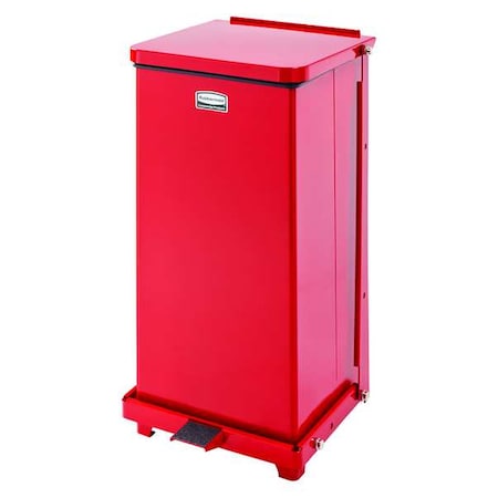 Rubbermaid Commercial Defender 6-1/2 gal Square Step-On Can, Red, Foot Pedal, Steel, 12 in FGST12EPLRD
