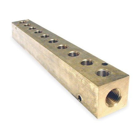 Pneumadyne Manifold, Metal, Brass, NPT, 7-3/4 In. L M10-125-10-BRS