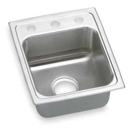 Elkay Drop-In Sink, 3 Hole, 12" x 12", Lustrous Highlighted Satin LR15173