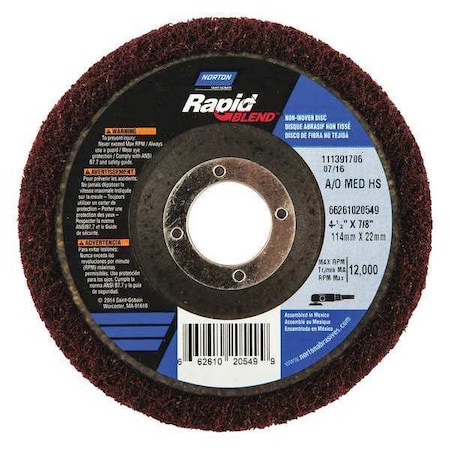 Norton Abrasives Non-Woven Depressed Center Disc, Type 27, 4 1/2 in Dia, 1/2 in Thick, 7/8 in Arbor Hole Size 66261020549