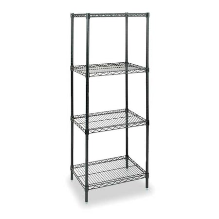 ZORO SELECT Wire Shelving Unit, 18"D x 24"W x 63"H, 4 Shelves, Black 2KPK8