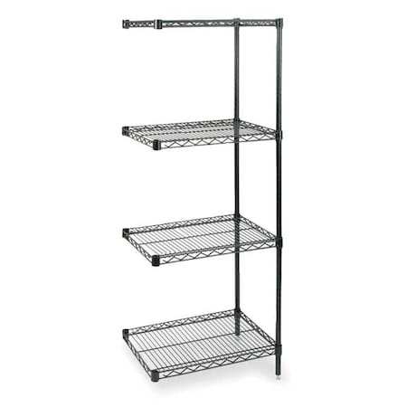 Zoro Select Wire Shelving, 18"D x 48"W x 63"H, 4 Shelves, Black 2KPP3